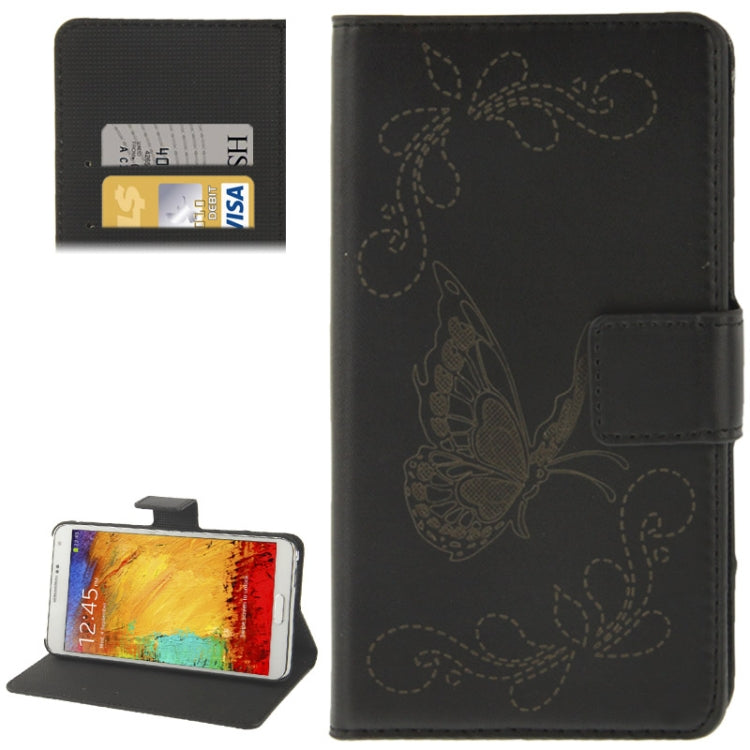Butterfly Pattern Leather Case with Credit Card Slots & Holder for Galaxy Note III / N9000