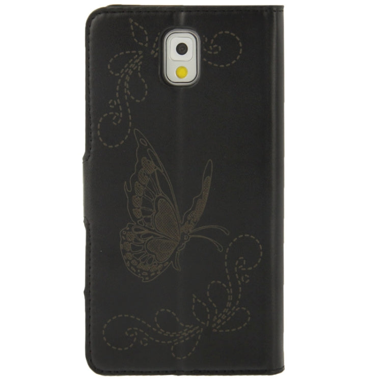 Butterfly Pattern Leather Case with Credit Card Slots & Holder for Galaxy Note III / N9000