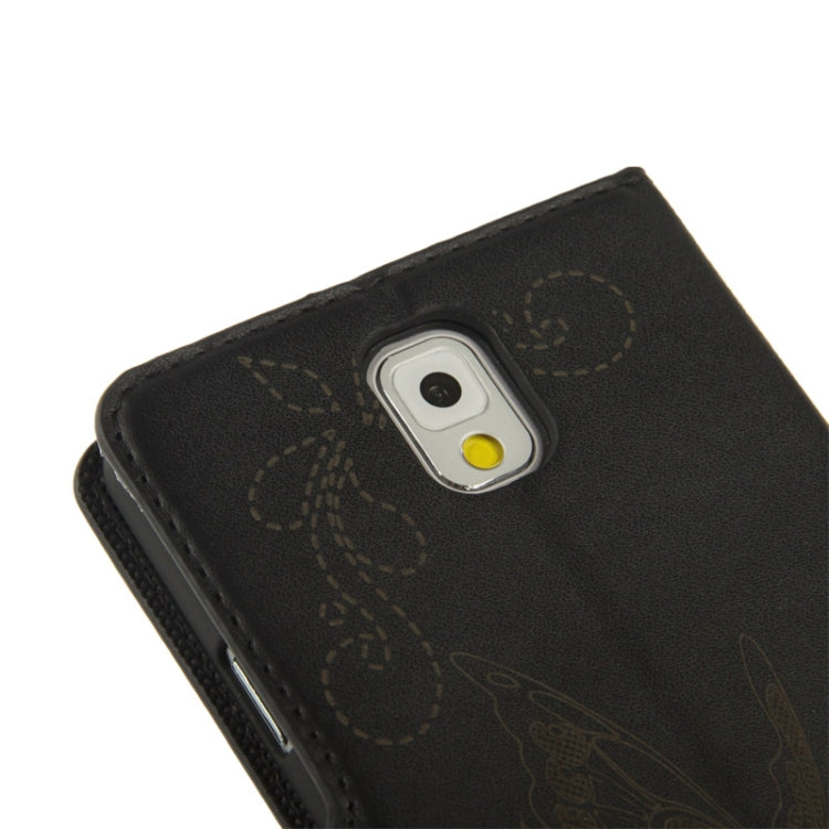 Butterfly Pattern Leather Case with Credit Card Slots & Holder for Galaxy Note III / N9000