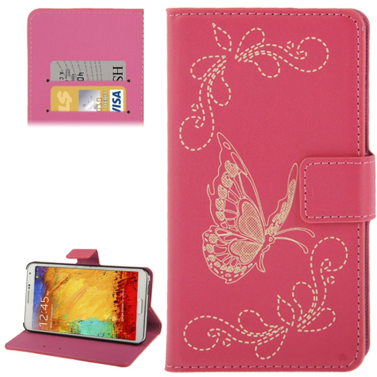 Butterfly Pattern Leather Case with Credit Card Slots & Holder for Galaxy Note III / N9000
