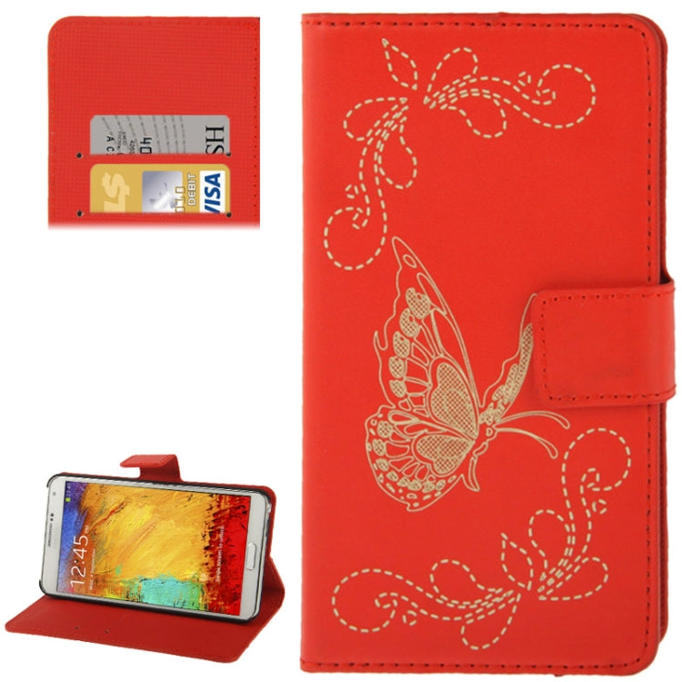 Butterfly Pattern Leather Case with Credit Card Slots & Holder for Galaxy Note III / N9000