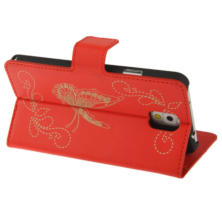 Butterfly Pattern Leather Case with Credit Card Slots & Holder for Galaxy Note III / N9000