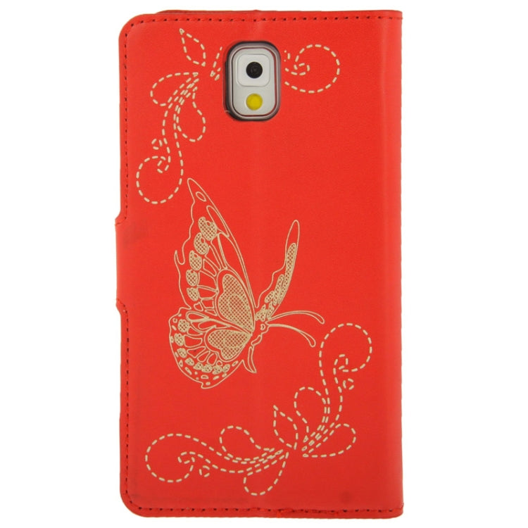 Butterfly Pattern Leather Case with Credit Card Slots & Holder for Galaxy Note III / N9000
