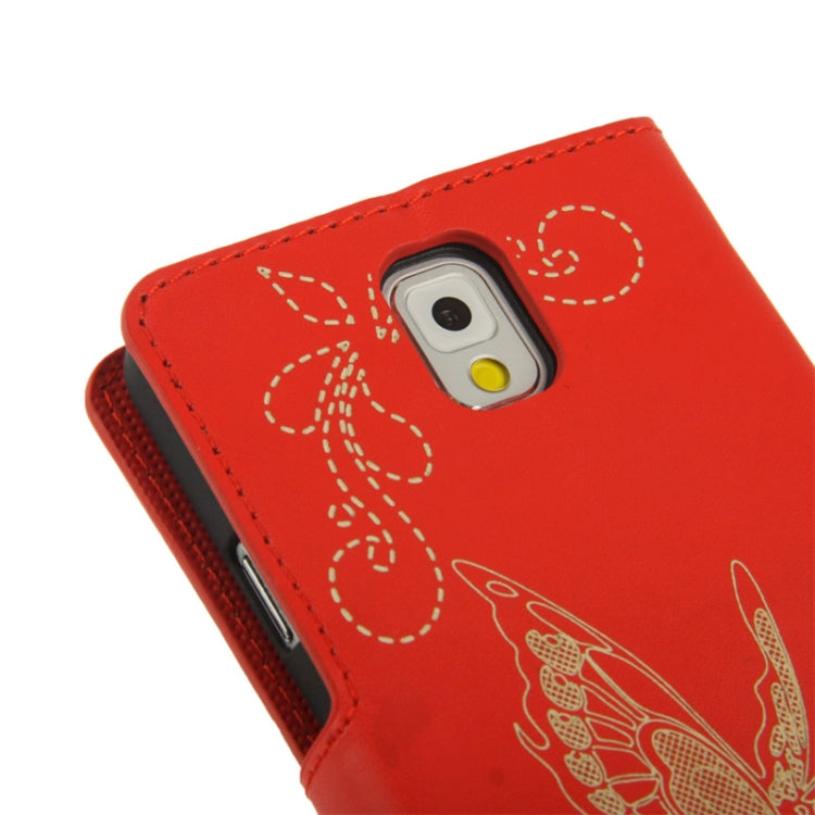Butterfly Pattern Leather Case with Credit Card Slots & Holder for Galaxy Note III / N9000