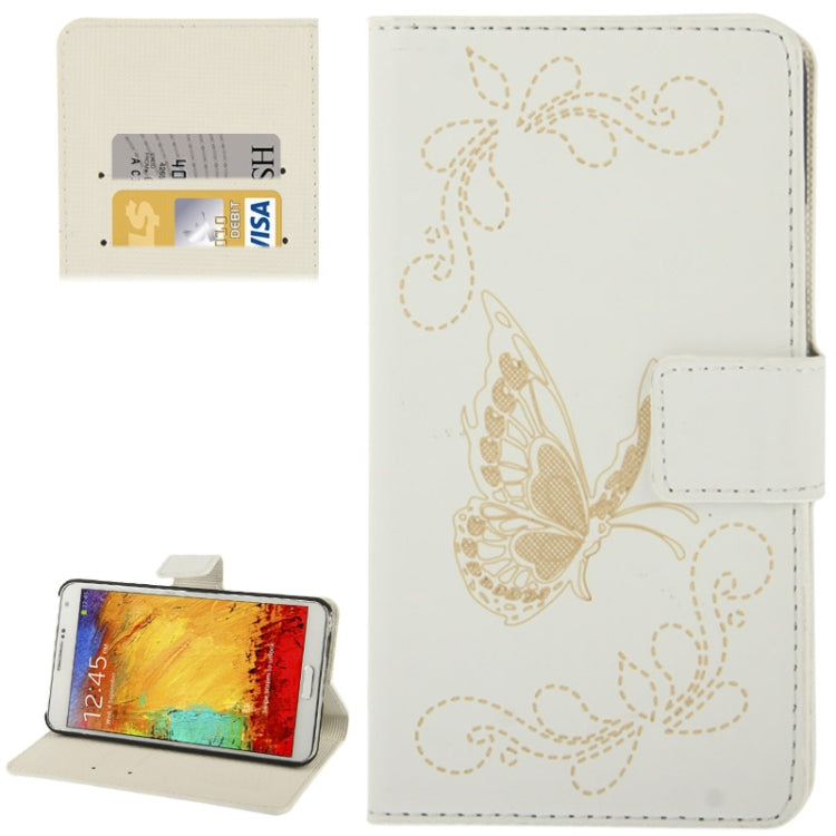 Butterfly Pattern Leather Case with Credit Card Slots & Holder for Galaxy Note III / N9000