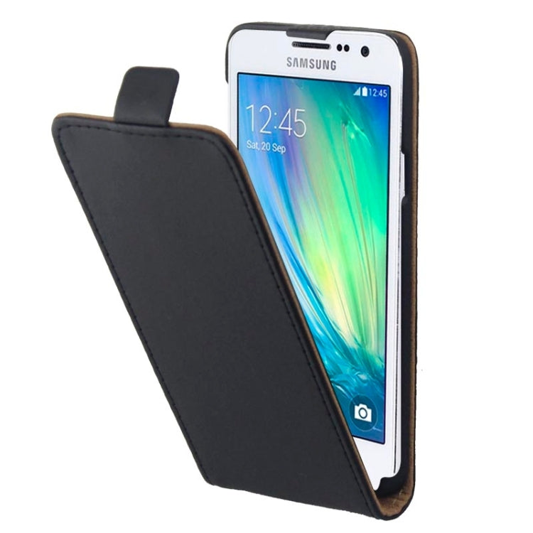 Vertical Flip Magnetic Button Leather Case for Galaxy A3 / A300(Black)