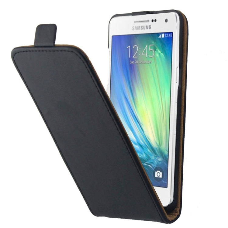 Vertical Flip Magnetic Button Leather Case for Galaxy A5 / A500(Black)
