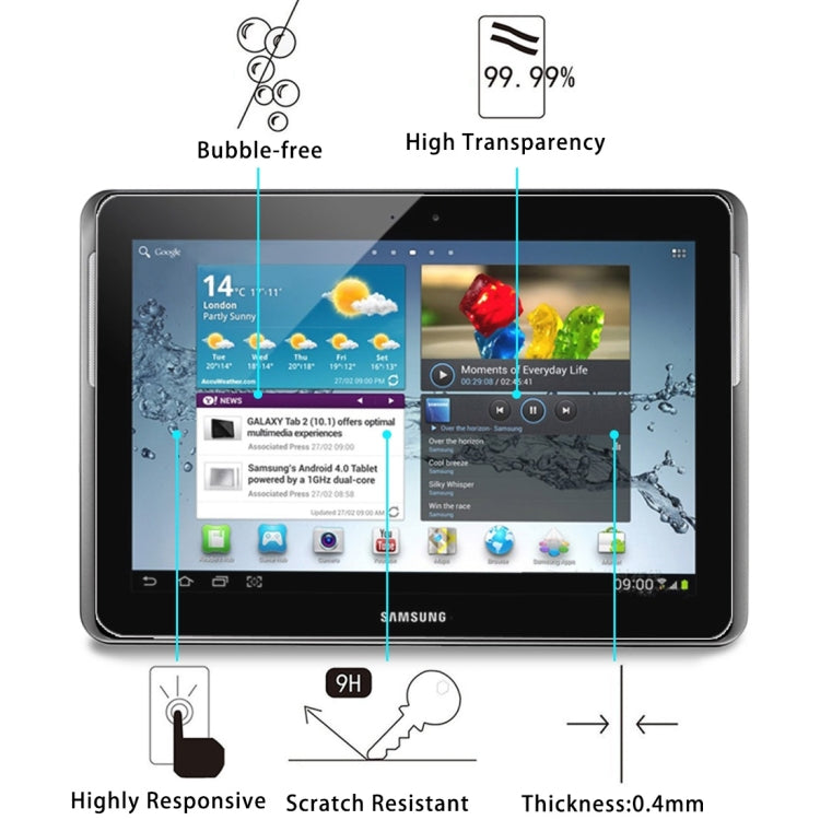 75 PCS 0.4mm 9H+ Surface Hardness 2.5D Tempered Glass Film for Galaxy Tab 2 / P5100