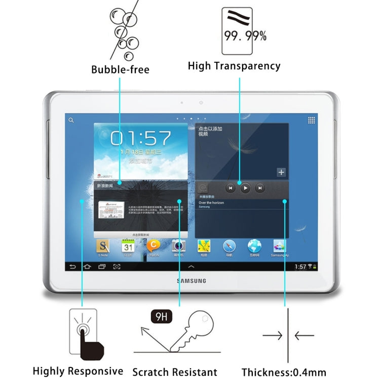75 PCS 0.4mm 9H+ Surface Hardness 2.5D Tempered Glass Film for Galaxy Note 10.1 / N8000