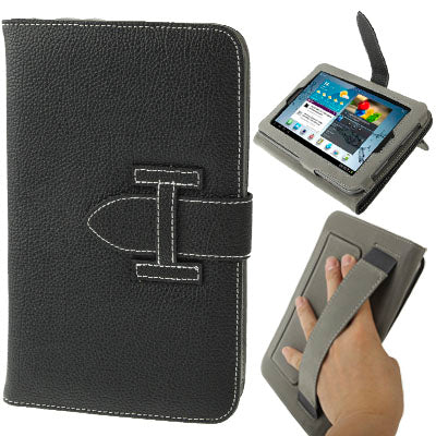 Lichi Texture Flip Leather Case with  Credit Card Slots / Holder / Elastic Hand Strap for Samsung Tab 2 / P3100 / P6200