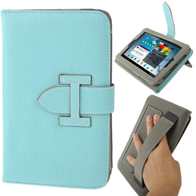 Lichi Texture Flip Leather Case with  Credit Card Slots / Holder / Elastic Hand Strap for Samsung Tab 2 / P3100 / P6200