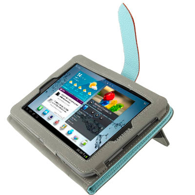 Lichi Texture Flip Leather Case with  Credit Card Slots / Holder / Elastic Hand Strap for Samsung Tab 2 / P3100 / P6200