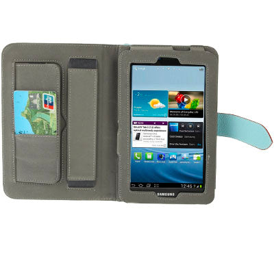 Lichi Texture Flip Leather Case with  Credit Card Slots / Holder / Elastic Hand Strap for Samsung Tab 2 / P3100 / P6200