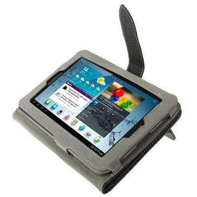 Lichi Texture Flip Leather Case with  Credit Card Slots / Holder / Elastic Hand Strap for Samsung Tab 2 / P3100 / P6200