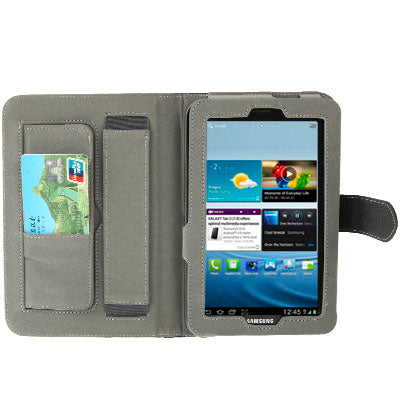 Lichi Texture Flip Leather Case with  Credit Card Slots / Holder / Elastic Hand Strap for Samsung Tab 2 / P3100 / P6200