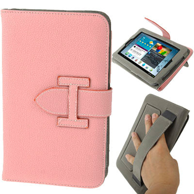 Lichi Texture Flip Leather Case with  Credit Card Slots / Holder / Elastic Hand Strap for Samsung Tab 2 / P3100 / P6200