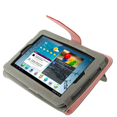 Lichi Texture Flip Leather Case with  Credit Card Slots / Holder / Elastic Hand Strap for Samsung Tab 2 / P3100 / P6200