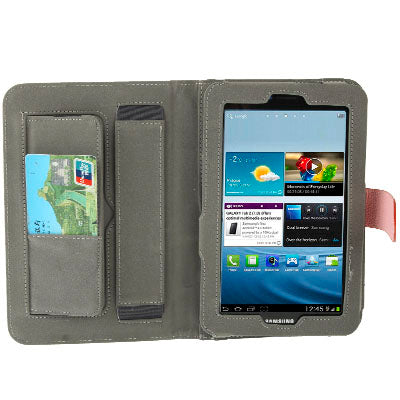 Lichi Texture Flip Leather Case with  Credit Card Slots / Holder / Elastic Hand Strap for Samsung Tab 2 / P3100 / P6200