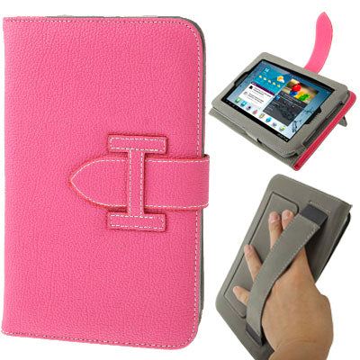 Lichi Texture Flip Leather Case with  Credit Card Slots / Holder / Elastic Hand Strap for Samsung Tab 2 / P3100 / P6200