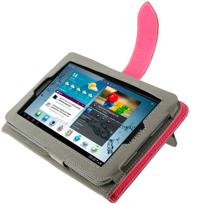 Lichi Texture Flip Leather Case with  Credit Card Slots / Holder / Elastic Hand Strap for Samsung Tab 2 / P3100 / P6200