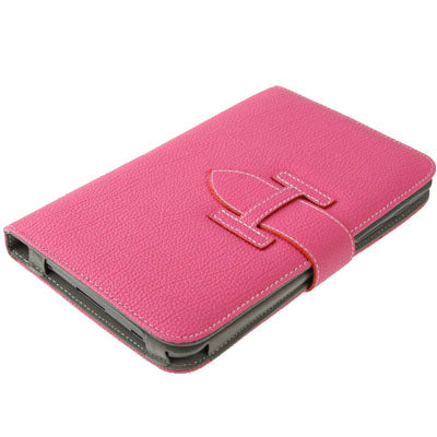 Lichi Texture Flip Leather Case with  Credit Card Slots / Holder / Elastic Hand Strap for Samsung Tab 2 / P3100 / P6200