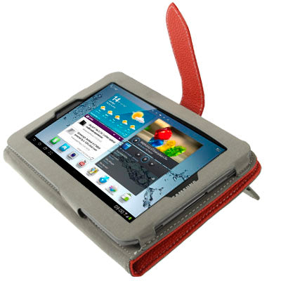 Lichi Texture Flip Leather Case with  Credit Card Slots / Holder / Elastic Hand Strap for Samsung Tab 2 / P3100 / P6200