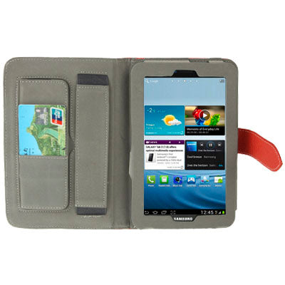 Lichi Texture Flip Leather Case with  Credit Card Slots / Holder / Elastic Hand Strap for Samsung Tab 2 / P3100 / P6200