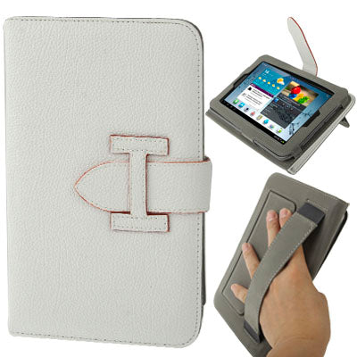Lichi Texture Flip Leather Case with  Credit Card Slots / Holder / Elastic Hand Strap for Samsung Tab 2 / P3100 / P6200