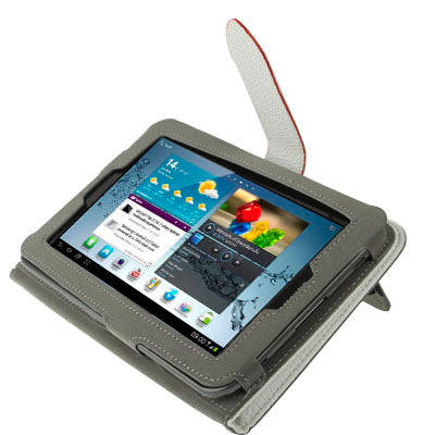 Lichi Texture Flip Leather Case with  Credit Card Slots / Holder / Elastic Hand Strap for Samsung Tab 2 / P3100 / P6200