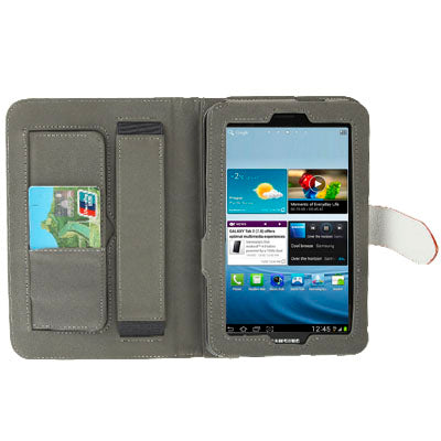 Lichi Texture Flip Leather Case with  Credit Card Slots / Holder / Elastic Hand Strap for Samsung Tab 2 / P3100 / P6200