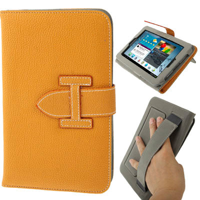 Lichi Texture Flip Leather Case with  Credit Card Slots / Holder / Elastic Hand Strap for Samsung Tab 2 / P3100 / P6200
