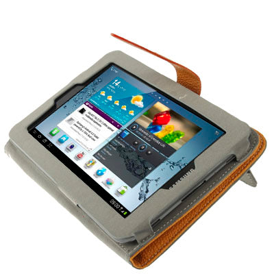 Lichi Texture Flip Leather Case with  Credit Card Slots / Holder / Elastic Hand Strap for Samsung Tab 2 / P3100 / P6200