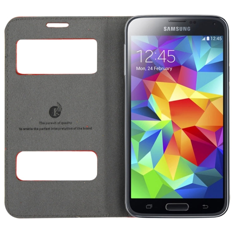 Litchi Texture Genuine Leather Case with Call Display ID & Holder for Galaxy S5 / G900