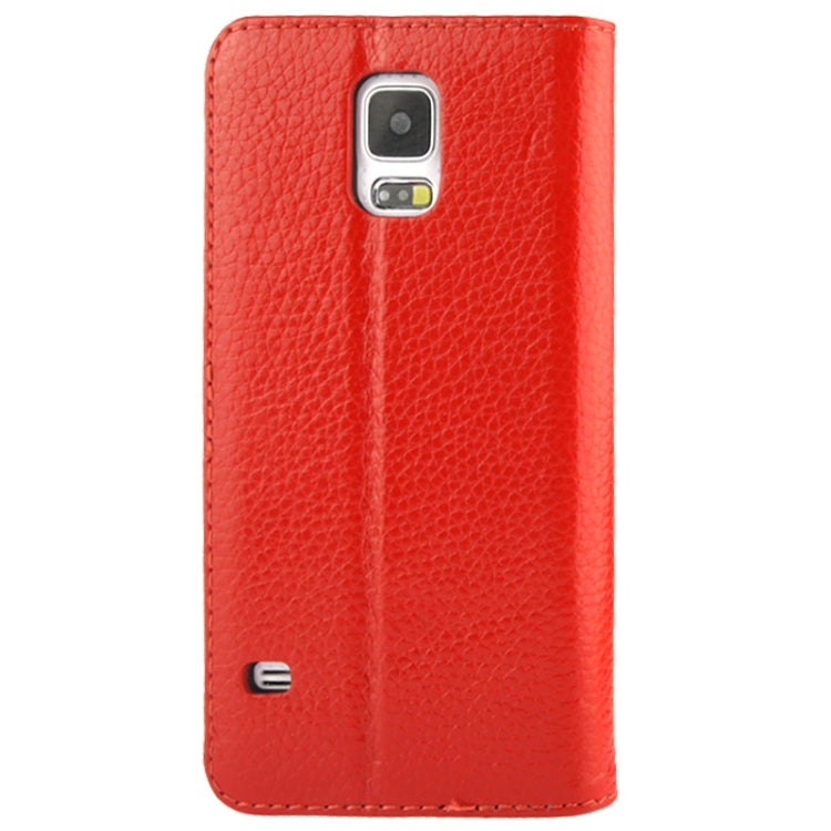 Litchi Texture Genuine Leather Case with Call Display ID & Holder for Galaxy S5 / G900