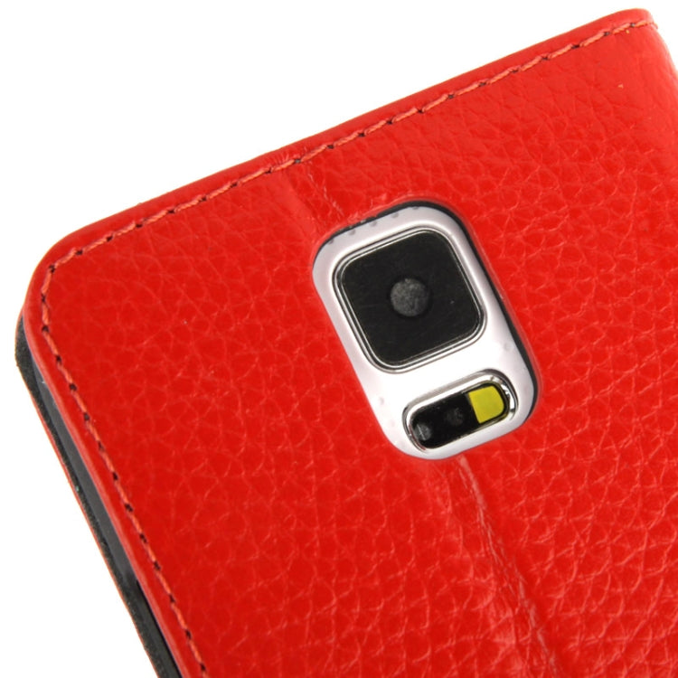 Litchi Texture Genuine Leather Case with Call Display ID & Holder for Galaxy S5 / G900