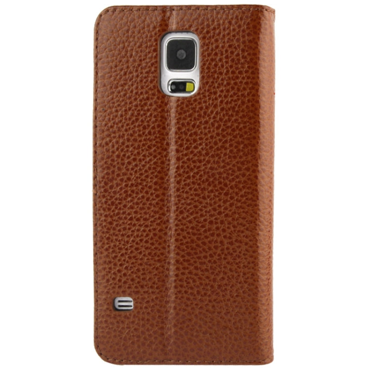 Litchi Texture Genuine Leather Case with Call Display ID & Holder for Galaxy S5 / G900
