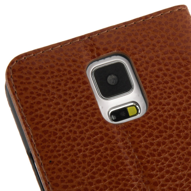 Litchi Texture Genuine Leather Case with Call Display ID & Holder for Galaxy S5 / G900