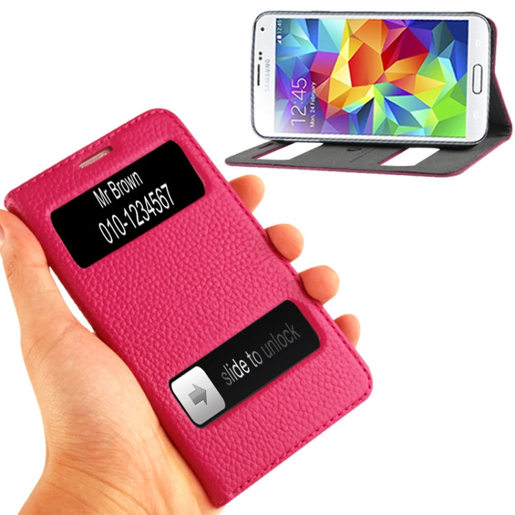 Litchi Texture Genuine Leather Case with Call Display ID & Holder for Galaxy S5 / G900