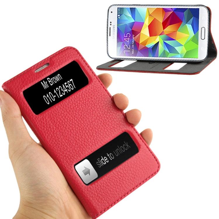 Litchi Texture Genuine Leather Case with Call Display ID & Holder for Galaxy S5 / G900