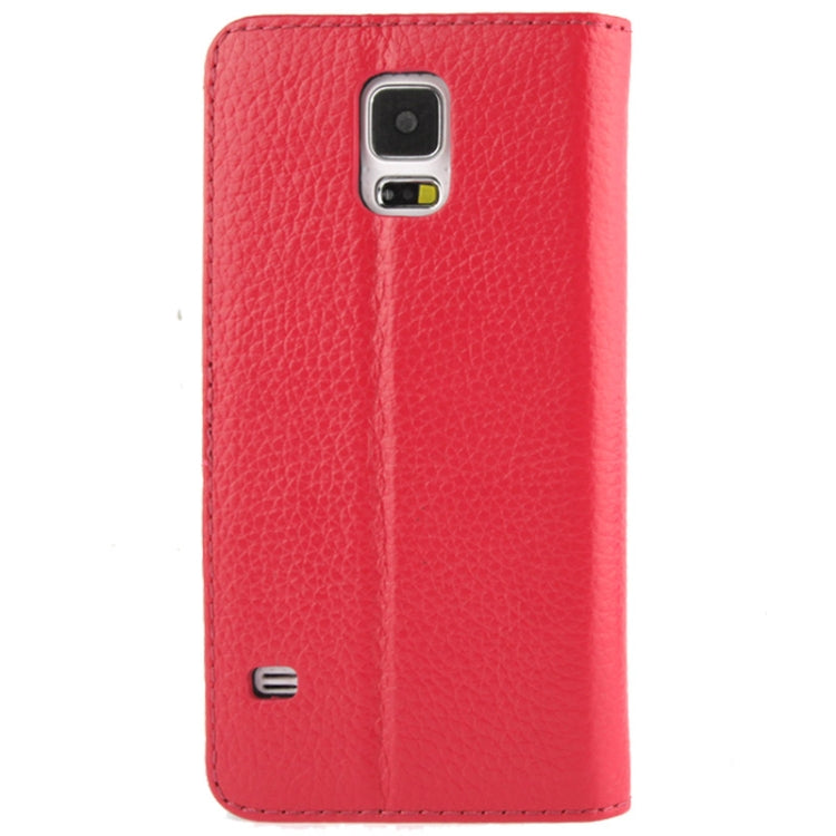 Litchi Texture Genuine Leather Case with Call Display ID & Holder for Galaxy S5 / G900