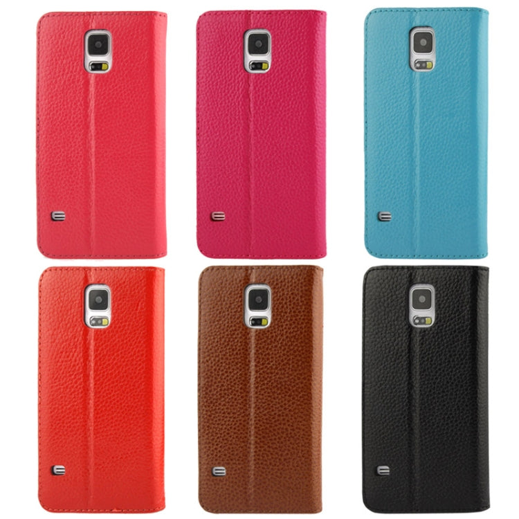 Litchi Texture Genuine Leather Case with Call Display ID & Holder for Galaxy S5 / G900
