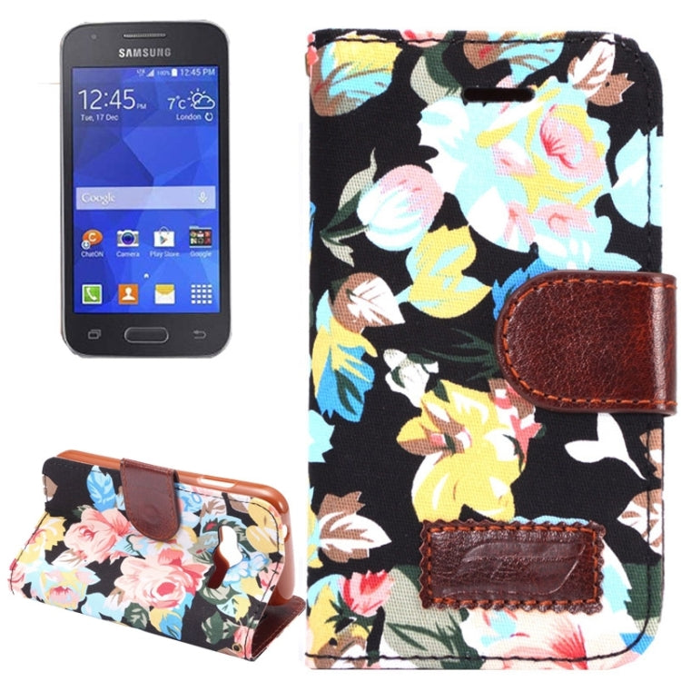 Flower Cloth Leather Case with Holder and Card Slots for Galaxy Ace 4 / G313F