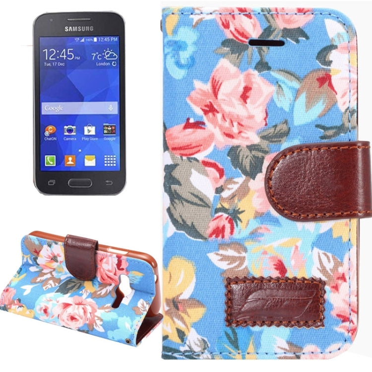 Flower Cloth Leather Case with Holder and Card Slots for Galaxy Ace 4 / G313F