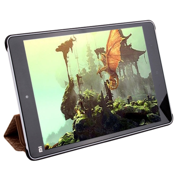 3-folding Rhomb Texture Leather Smart Case with Sleep / Wake-up Function & Holder for Xiaomi Mi Pad