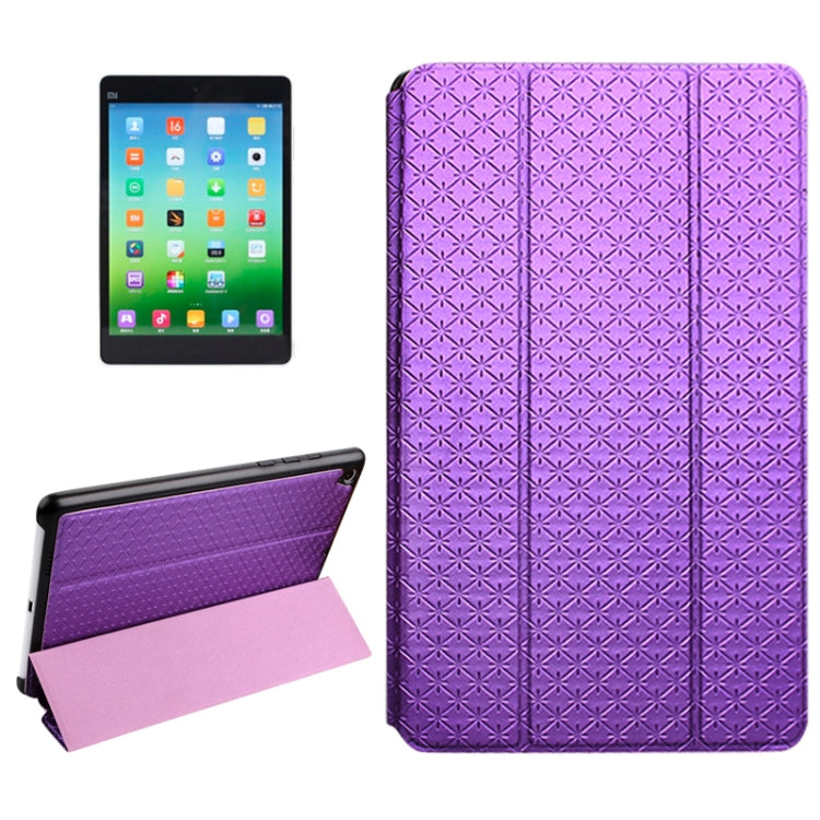 3-folding Rhomb Texture Leather Smart Case with Sleep / Wake-up Function & Holder for Xiaomi Mi Pad