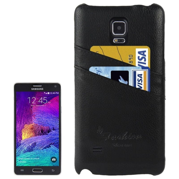Deluxe Retro Genuine Leather Back Cover Case with Card Slots and Fashion Logo for Galaxy Note 4 / N910