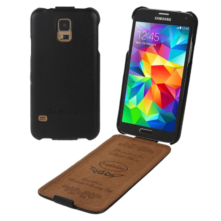 Deluxe Litchi Texture Vertical Flip Genuine Leather Case with Fashion Logo for Galaxy S5 / G900
