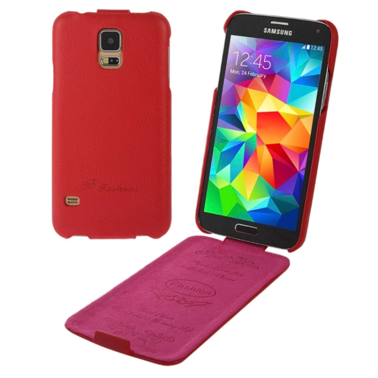 Deluxe Litchi Texture Vertical Flip Genuine Leather Case with Fashion Logo for Galaxy S5 / G900