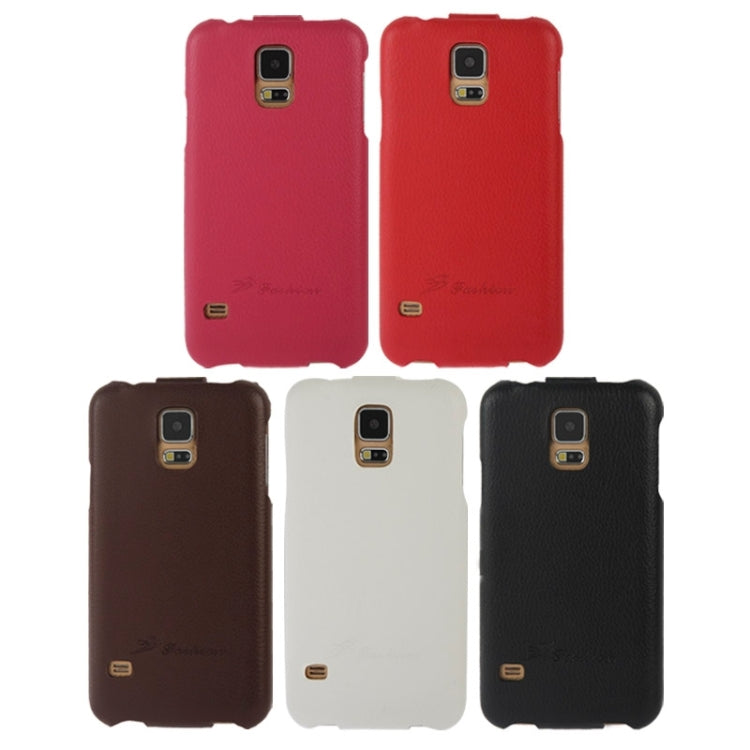 Deluxe Litchi Texture Vertical Flip Genuine Leather Case with Fashion Logo for Galaxy S5 / G900