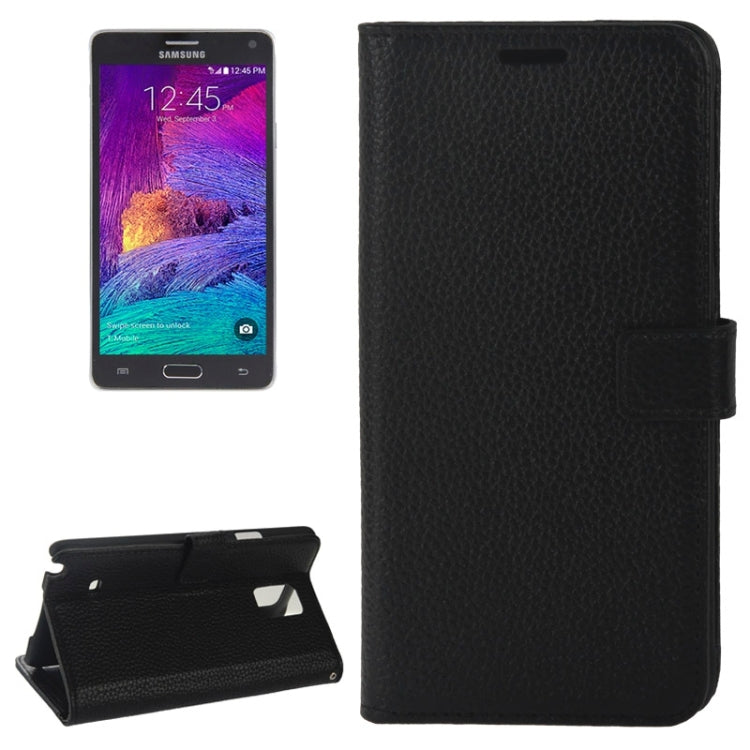 Litchi Texture Magnetic Button Flip Leather Case with Holder & Card Slots & Wallet for Galaxy Note 4 / N910